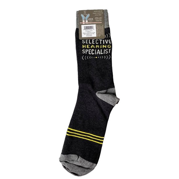 Blue Q Men's Novelty Crew Socks Selective Hearing Specialist - Fits Shoes 7-12 - Picture 2 of 4